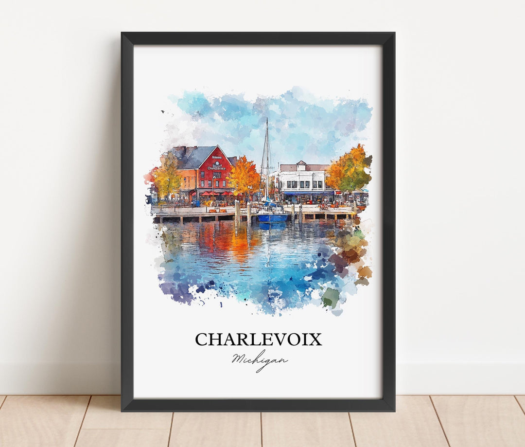 Charlevoix MI Wall Art, Michigan Print, Michigan Watercolor Art, Charlevoix Michigan Gift, Travel Print, Travel Poster, Housewarming Gift