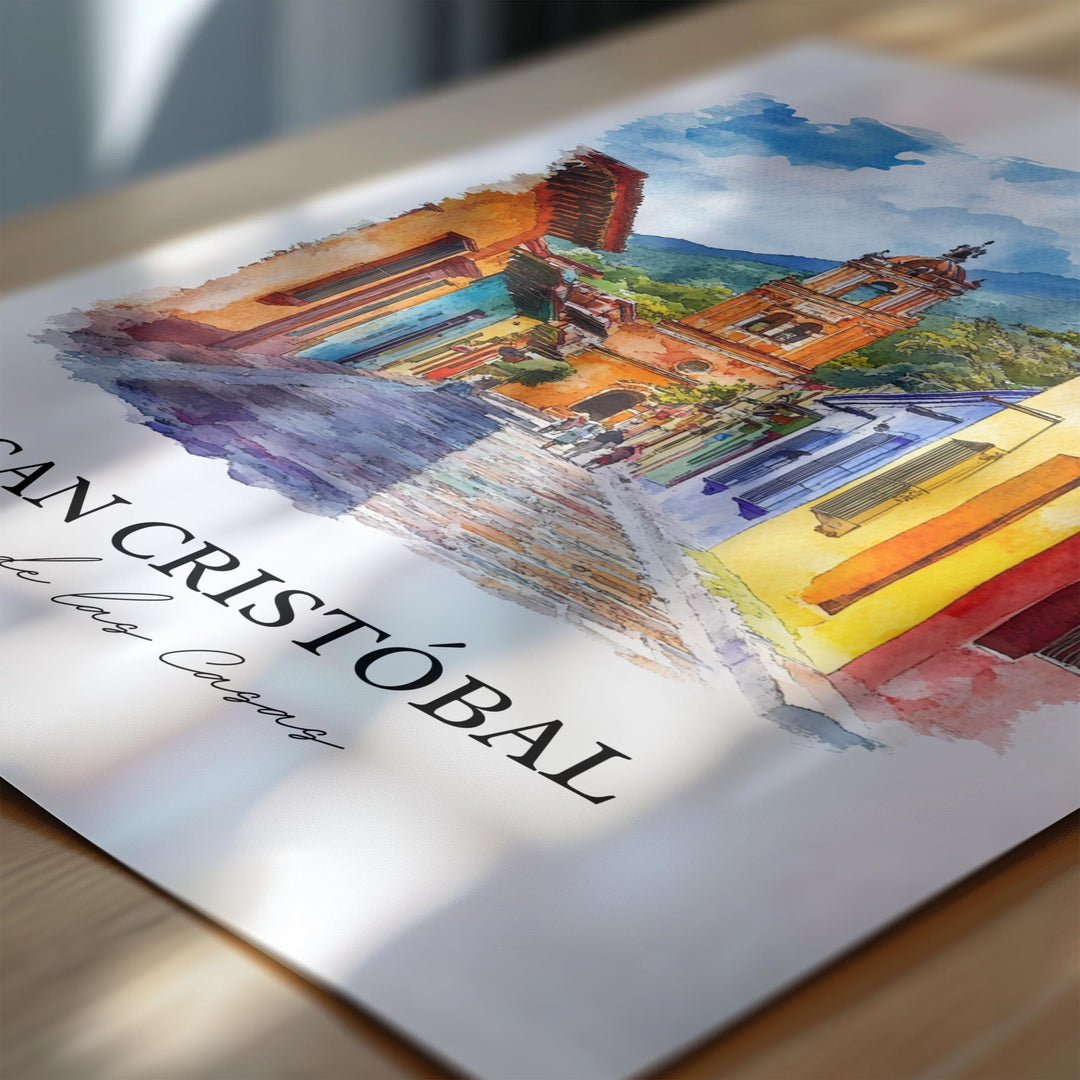 San Cristobal de Las Casas Wall Art, Chiapas Print, Mexico Watercolor Art, Chiapas MX Gift, Travel Print, Travel Poster, Housewarming Gift