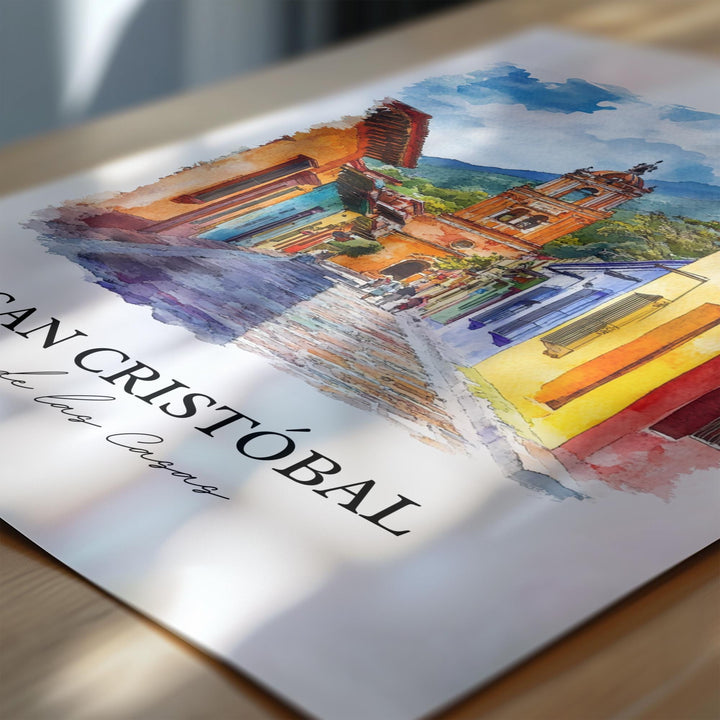 San Cristobal de Las Casas Wall Art, Chiapas Print, Mexico Watercolor Art, Chiapas MX Gift, Travel Print, Travel Poster, Housewarming Gift