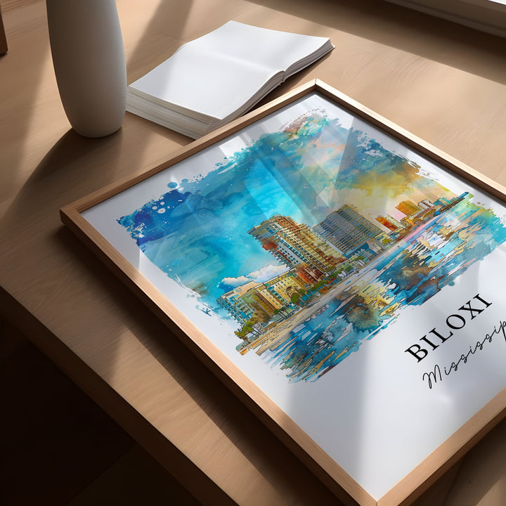 Biloxi Mississippi Art, Biloxi Print, Biloxi Beach Watercolor, Biloxi MS Gift, Travel Poster, Housewarming Gift