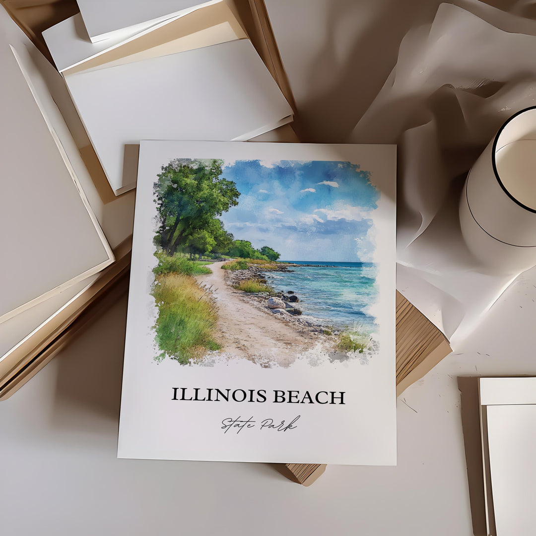 Illinois Beach State Park Wall Art, Zion IL Print, Illinois Watercolor, Illinois Beach Gift, Travel Print, Travel Poster, Housewarming Gift