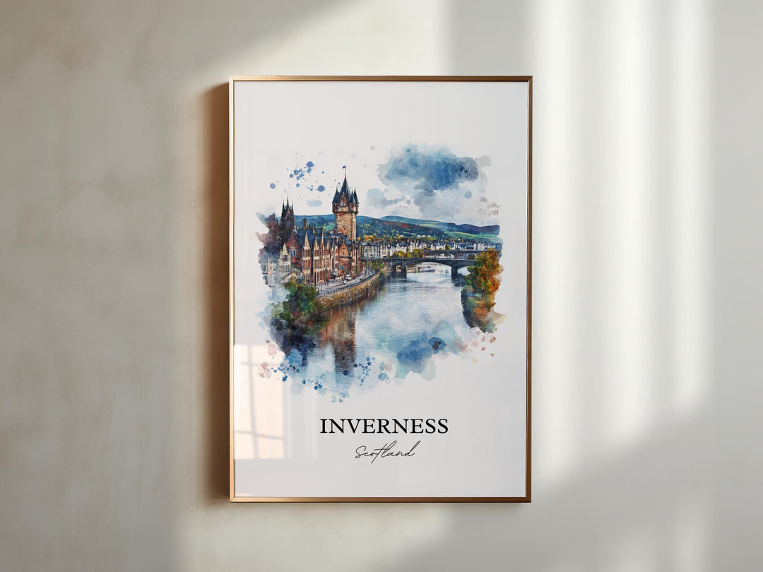 Inverness Wall Art, Scottish Highlands Print, Scotland Watercolor, Inverness Scotland Gift, Travel Print, Travel Poster, Housewarming Gift