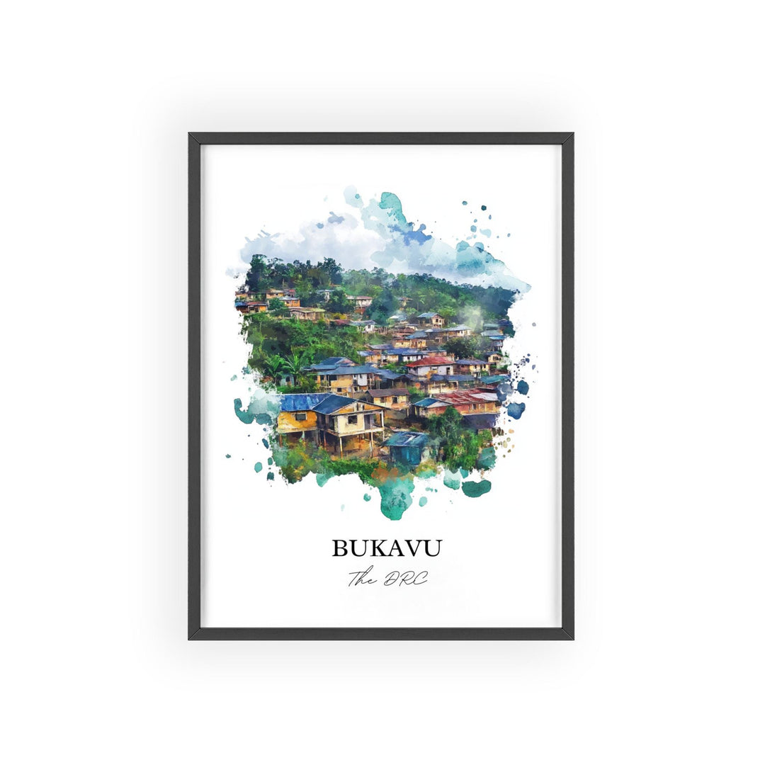 Bukavu Wall Art, Democratic Republic of Congo Print, DRC Watercolor Art, Bukavu Gift, Travel Print, Travel Poster, Housewarming Gift