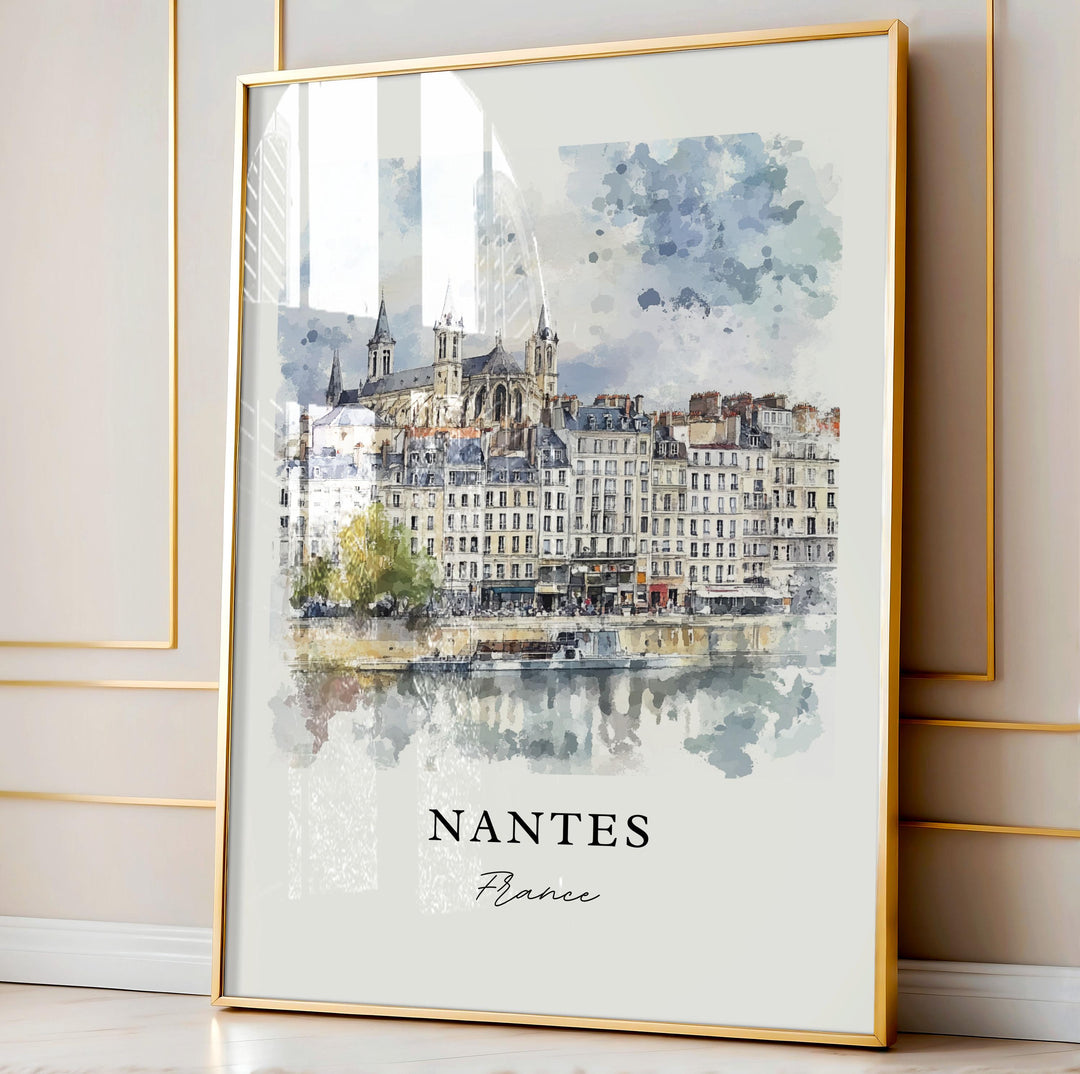 Nantes France Wall Art, Nantes Print, Nantes Watercolor Art, Nantes France Gift,