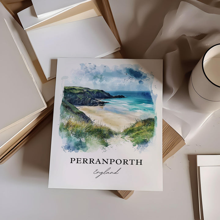 Perranporth Wall Art, Cornwall England Print, Perranporth Watercolor Art, Perranporth Gift, Travel Print, Travel Poster, Housewarming Gift