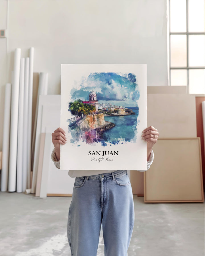 San Juan Wall Art, Puerto Rico Print, Puerto Rico Watercolor Art, San Juan PR Gift, Travel Print, Travel Poster, Housewarming Gift
