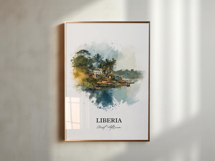 Liberia Wall Art, Africa Print, Liberia Watercolor Art, Liberia Africa Gift, Travel Print, Travel Poster, Housewarming Gift