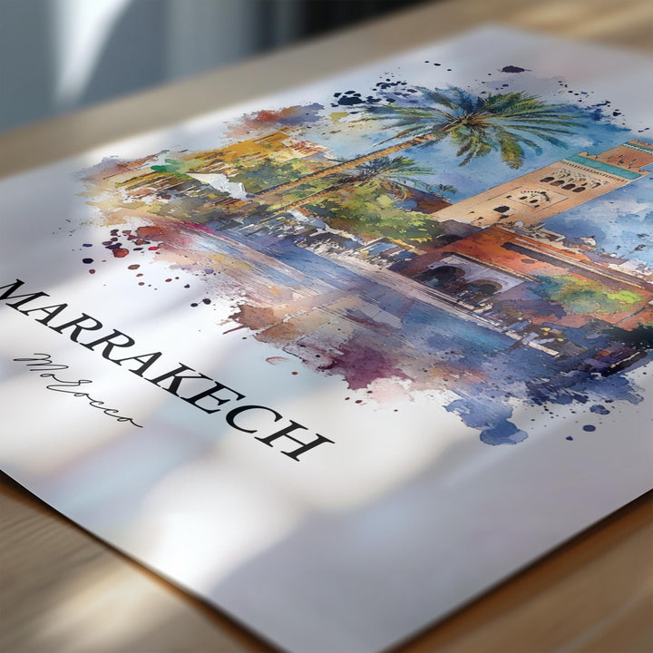 Marrakech Wall Art, Marrakech Print, Morocco Watercolor Art, Marrakech Gift, Travel Print, Travel Poster, Housewarming Gift