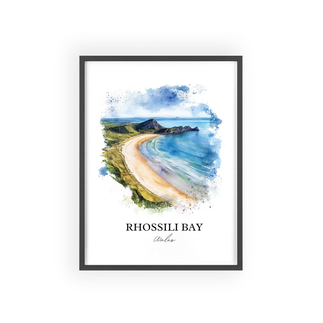 Rhossili Bay Wall Art, South Wales Print, Wales Watercolor Art, Rhossili Bay Gift, Travel Print, Travel Poster, Housewarming Gift