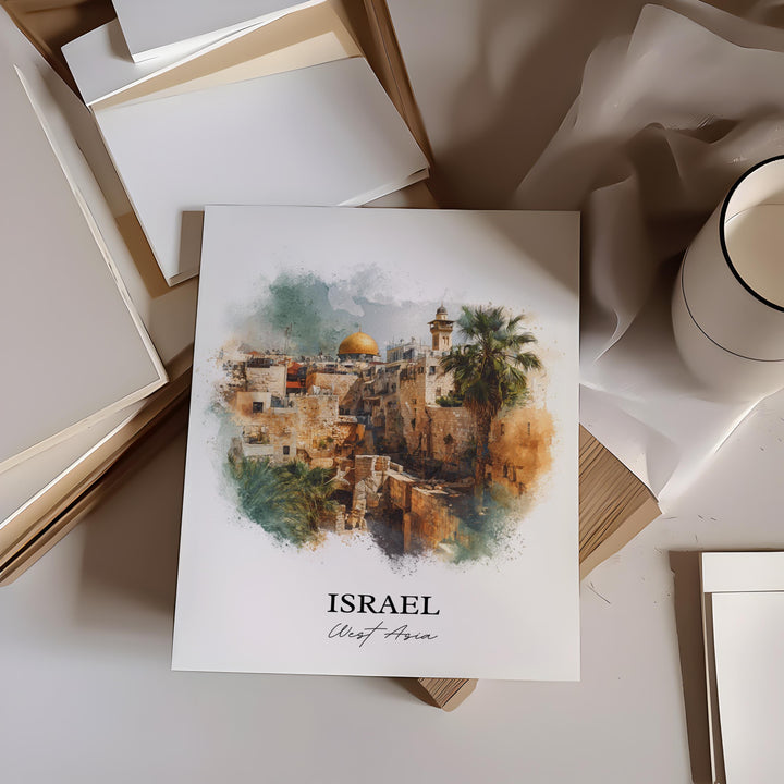 Israel Wall Art, Israel Print, Israel Watercolor Art, Israel Country Gift, Travel Print, Travel Poster, Housewarming Gift