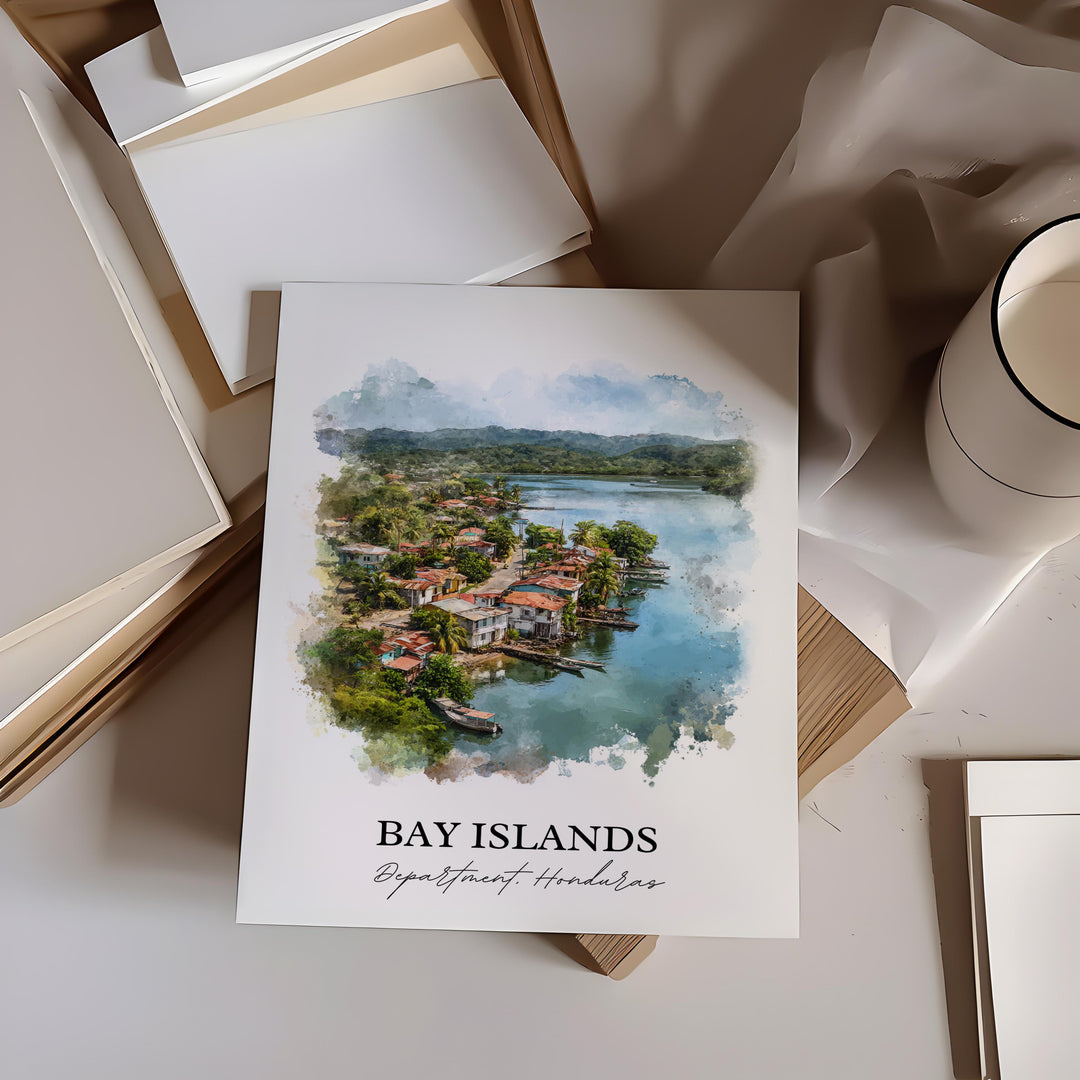 Bay Islands Honduras Wall Art, Bay Islands Print, Honduras Watercolor Art, Honduras Gift, Honduras Print, Travel Poster, Housewarming Gift