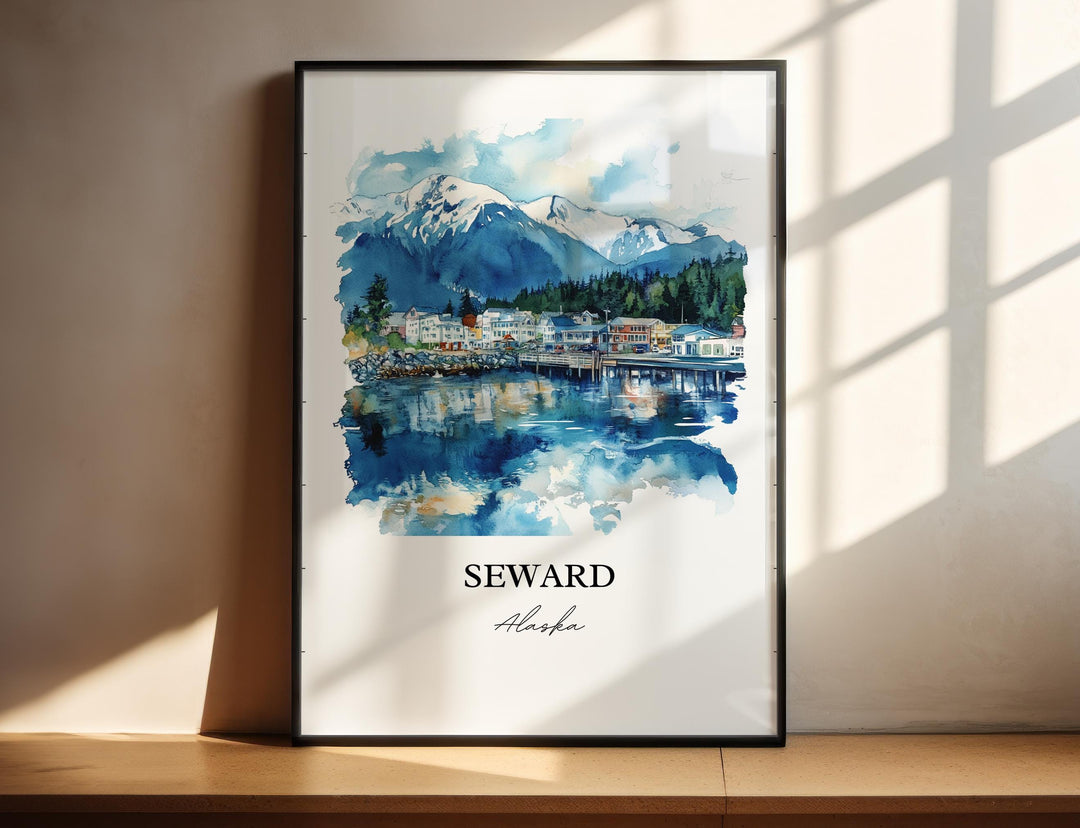 Seward Alaska Wall Art, Seward Print, Kenai Fjords Watercolor Art, Seward AK Gift, Travel Print, Travel Poster, Housewarming Gift