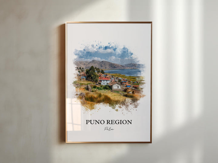 Puno Region Wall Art, Puno Peru Print, Peru Watercolor Art, Peru Gift, Puno Peru Travel Print, Travel Poster, Housewarming Gift