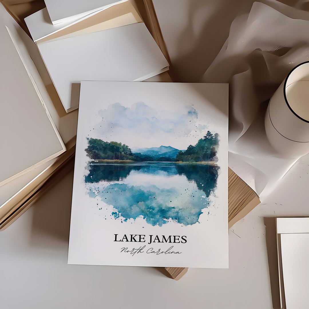 Lake James NC Wall Art, Lake James Print, North Carolina Watercolor Art, Lake James Gift, Travel Print, Travel Poster, Housewarming Gift