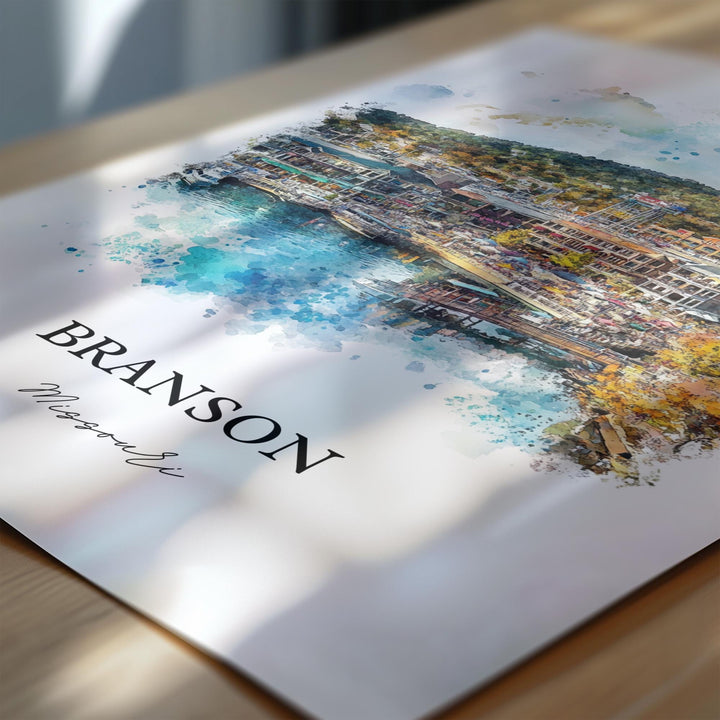 Branson MO Wall Art, The Ozarks Print, Missouri Watercolor Art, Branson Missouri Gift, Travel Print, Travel Poster, Housewarming Gift