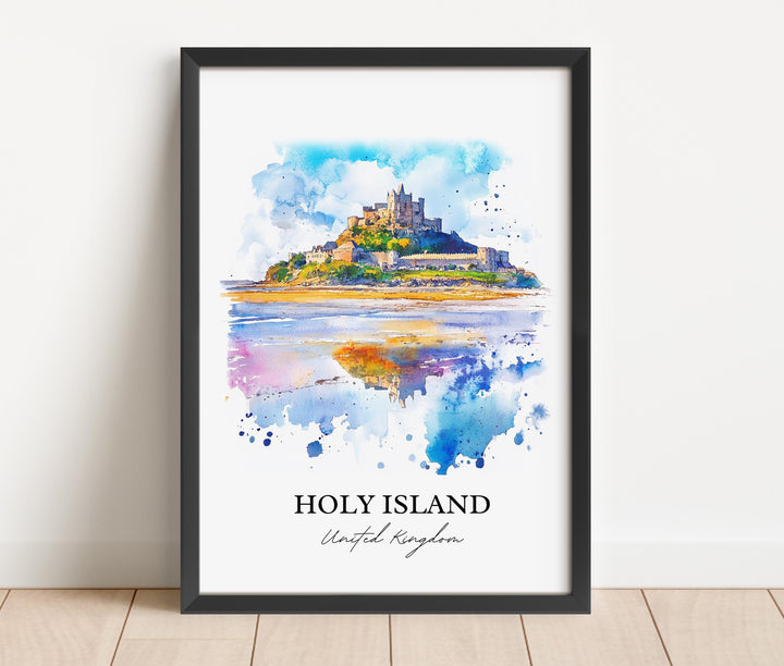 Holy Island Wall Art, Northumberland Print, England Watercolor Art, Holy Island UK Gift, Travel Print, Travel Poster, Housewarming Gift