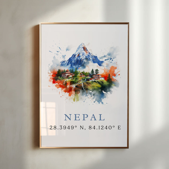 Nepal travel art - Nepal poster print with coordinates, Wedding gift, Birthday present, Custom Text, Perfect Gift