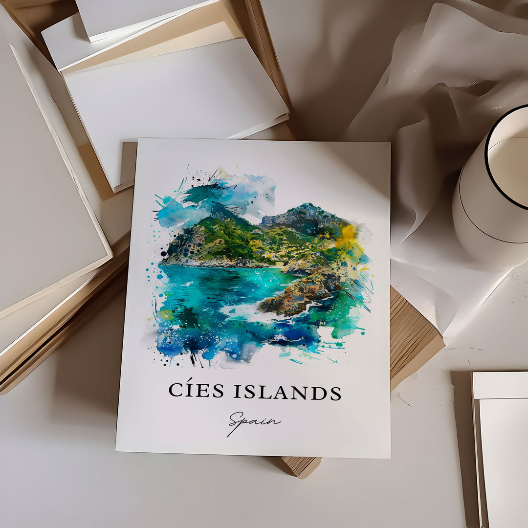 Cíes Islands Art, Cíes Islands Print, Cíes Islands Watercolor, Pontevedra Spain Gift, Galicia Travel Poster, Housewarming Gift