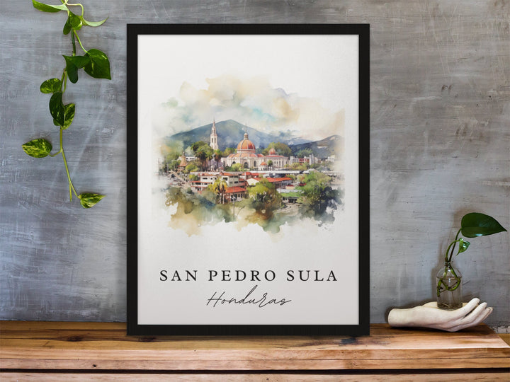 San Pedro Sula traditional travel art - Honduras, San Pedro Sula poster, Wedding gift, Birthday present, Custom Text, Personalized Gift