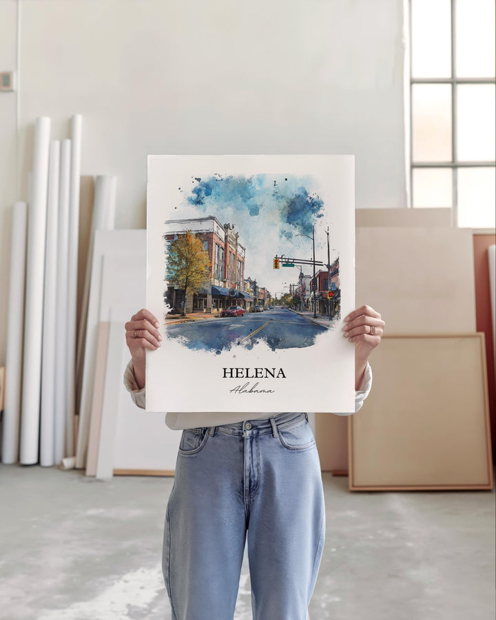 Helena AL Wall Art, Alabama Print, Alabama Watercolor Art, Helena Alabama Gift, Travel Print, Travel Poster, Housewarming Gift