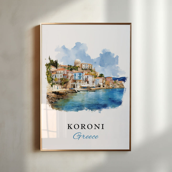 Kornoi traditional travel art - Greece, Koroni poster, Wedding gift, Birthday present, Custom Text, Personalised Gift