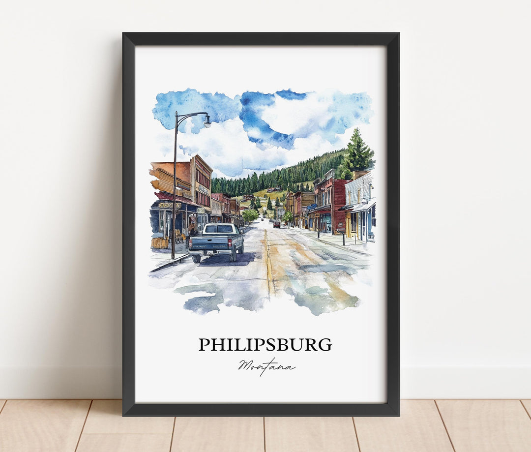 Philipsburg MT Wall Art, Philipsburg Print, Montana Watercolor Art, Granite County MT Gift, Travel Print, Travel Poster, Housewarming Gift