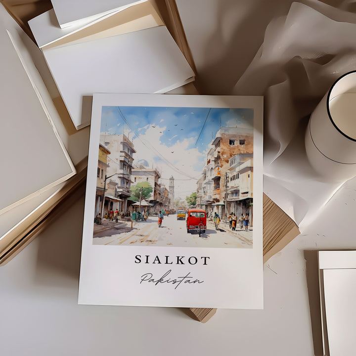 Sialkot traditional travel art - Pakistan, Sialkot poster print, Wedding gift, Birthday present, Custom Text, Perfect Gift