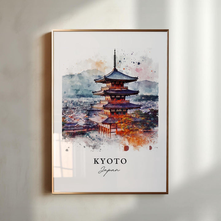 Kyoto Wall Art, Kyoto Japan Print, Kyoto Watercolor Art, Honshu Island Japan Gift,