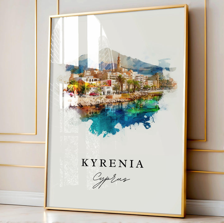 Kyrenia Greece wall art - Greece, Cyprus poster, Kyrenia Wedding gift, Northern Cyprus Birthday present, Custom Text, Personalised Gift