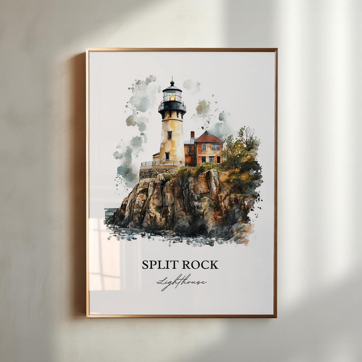 Split Rock Lighthouse Art, Lake County MN Print, Minnesota Watercolor, Two Harbors MN Gift, Travel Print, Travel Poster, Housewarming Gift