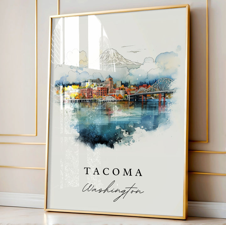 Tacoma traditional travel art - Washington, Tacoma poster print, Wedding gift, Birthday present, Custom Text, Perfect Gift