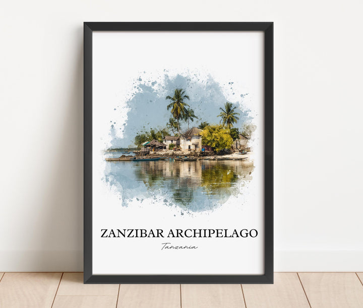 Zanzibar Wall Art, Zanzibar Print, Zanzibar Watercolor Art, Tanzania Gift, Tanzania Travel Print, Travel Poster, Housewarming Gift