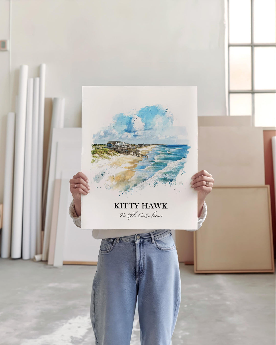 Kitty Hawk NC Wall Art, Outer Banks Print, OBX Watercolor Art, Kitty Hawk Gift, Travel Print, Travel Poster, Housewarming Gift