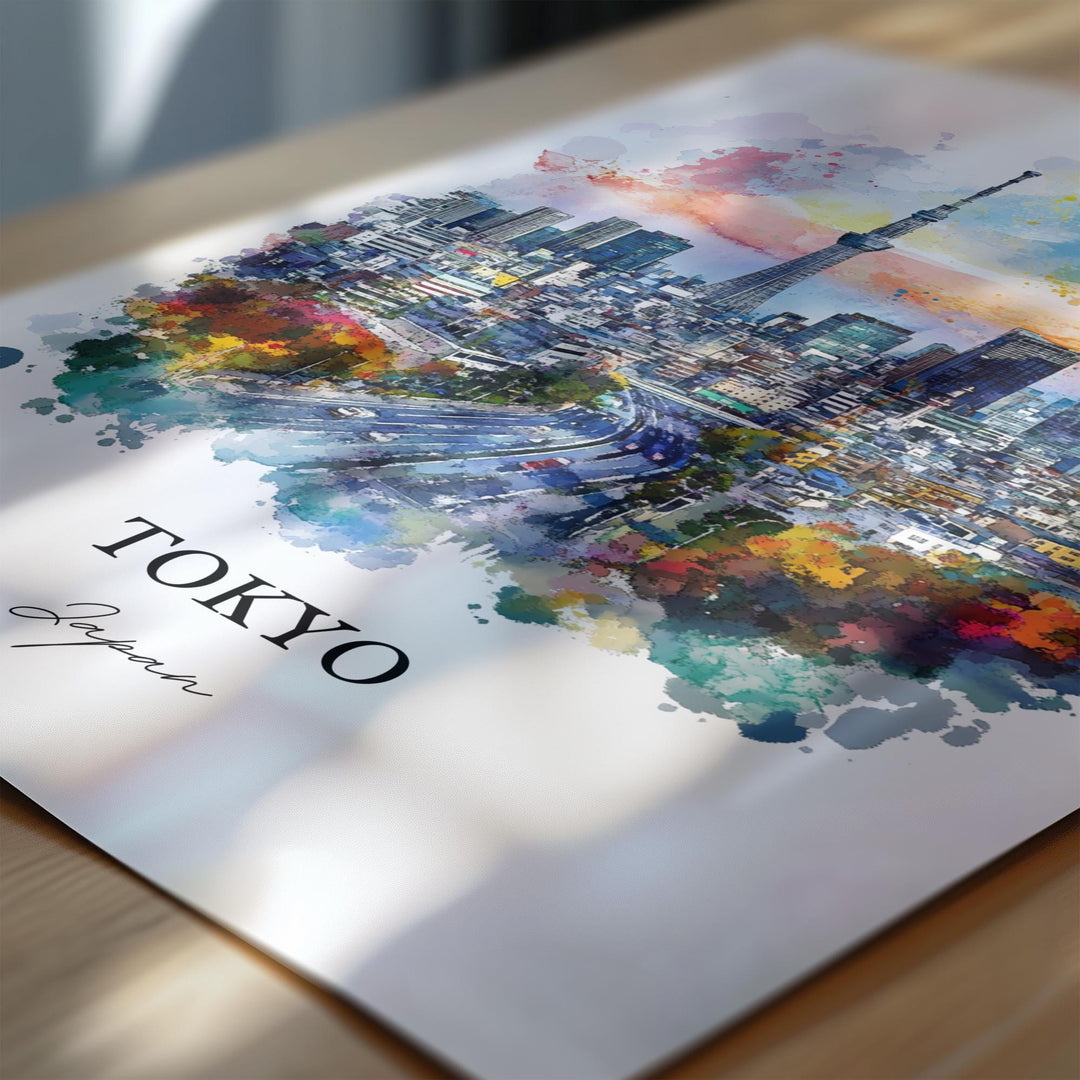 Tokyo Wall Art, Tokyo Skyline Print, Japan Watercolor Art, Tokyo Japan Gift, Travel Print, Travel Poster, Housewarming Gift