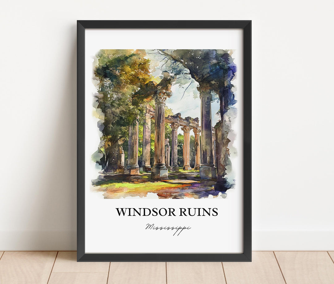 Windsor Ruins, Mississippi, USA – Watercolor Art Print