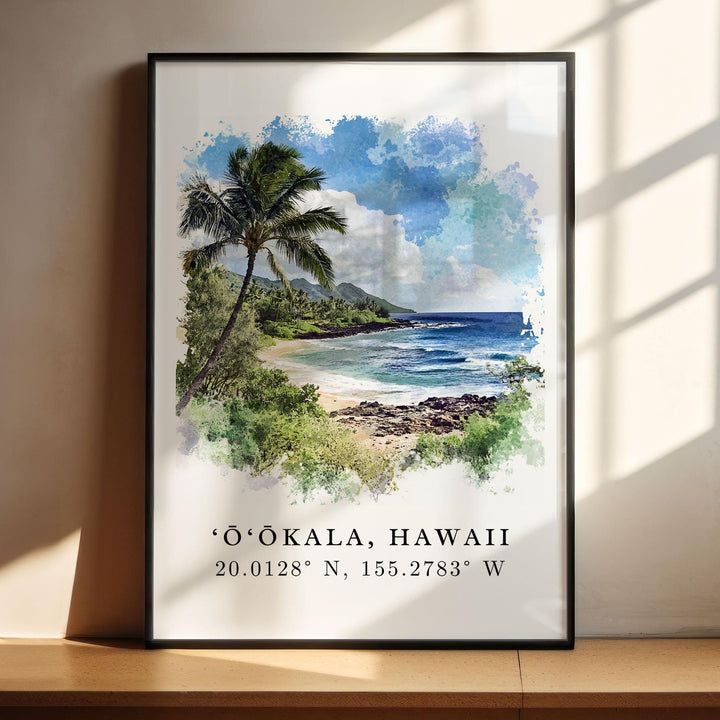 Ookala HI Wall Art, Ookala Hawaii Print, Hawaii Watercolor Art, Hilo Hawaii Gift, Travel Poster, Housewarming Gift