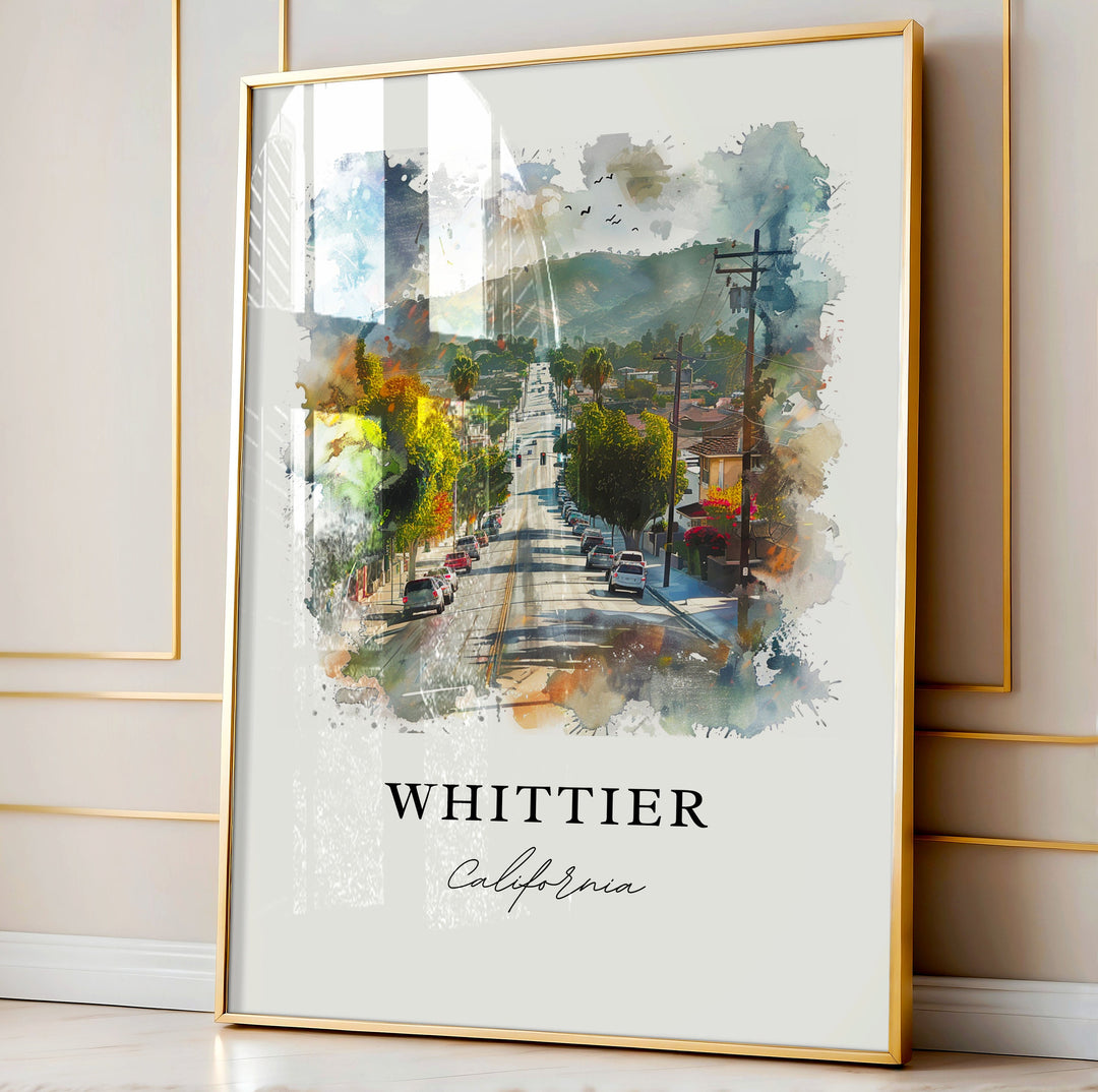Whittier CA Wall Art, Whittier Print, Whittier Watercolor Art, SoCal Art Gift, Travel Poster, Housewarming Gift