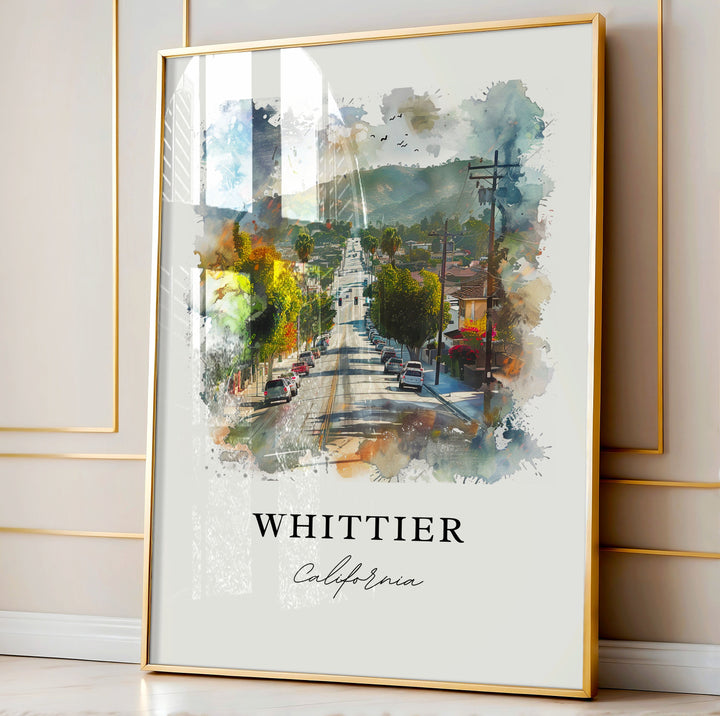 Whittier CA Wall Art, Whittier Print, Whittier Watercolor Art, SoCal Art Gift, Travel Poster, Housewarming Gift