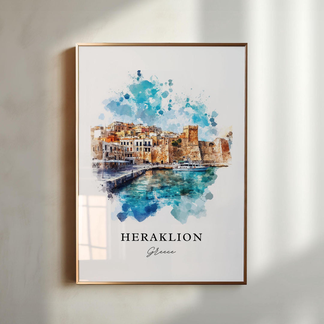 Heraklion Wall Art, Heraklion Print, Crete Greece Watercolor Art, Heraklion Crete Gift,