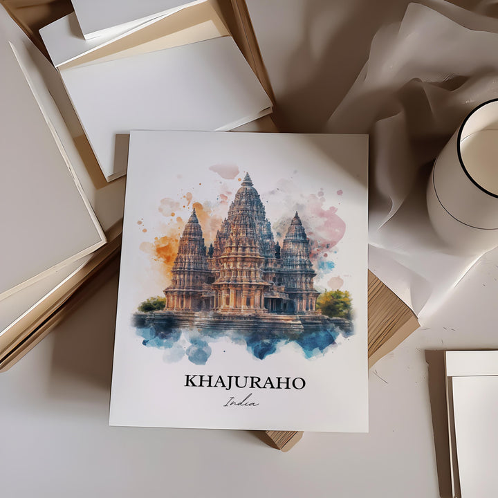 Khajuraho Wall Art, Chhatarpur District Print, India Watercolor Art, Khajuraho India Gift, Travel Print, Travel Poster, Housewarming Gift