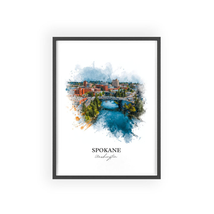 Spokane WA Wall Art, Spokane Print, Spokane Washington Watercolor Art, Washington State Gift, Travel Print, Travel Poster, Housewarming Gift