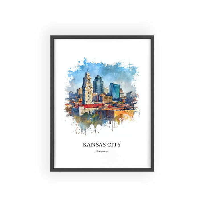 Kansas City Wall Art, Missouri Print, KC Watercolor Art, Kansas City Skyline Gift, Travel Print, Travel Poster, Housewarming Gift