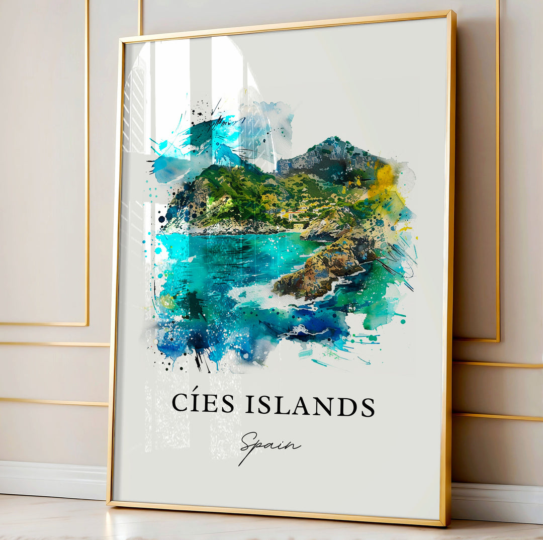Cíes Islands Art, Cíes Islands Print, Cíes Islands Watercolor, Pontevedra Spain Gift, Galicia Travel Poster, Housewarming Gift