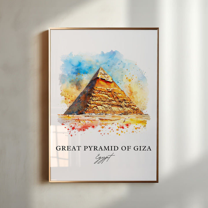 Great Pyramid of Giza Wall Art, Pyramids of Giza Print, Giza Watercolor, Egypt Pyramids Gift,