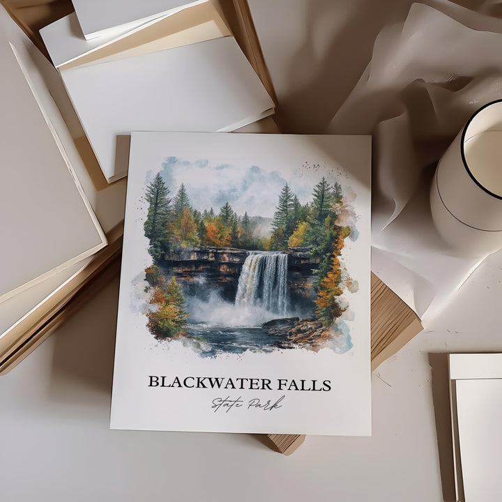 Blackwater Falls Art, Tucker County WV Print, West Virginia Artwork, Blackwater Falls Gift, Travel Print, Travel Poster, Housewarming Gift