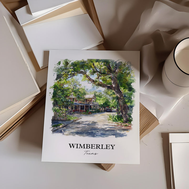 Wimberley TX Wall Art, Hays County Print, Texas Watercolor Art, Wimberley Texas Gift, Travel Print, Travel Poster, Housewarming Gift