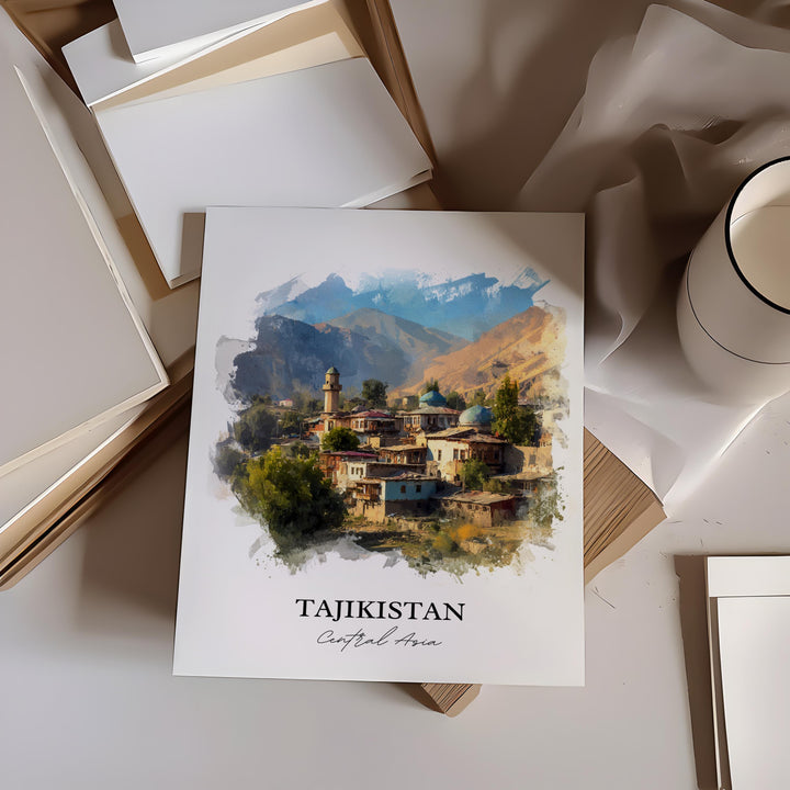 Tajikistan Wall Art, Tajikistan Print, Tajikistan Watercolor Art, Tajikistan Country Gift, Travel Print, Travel Poster, Housewarming Gift