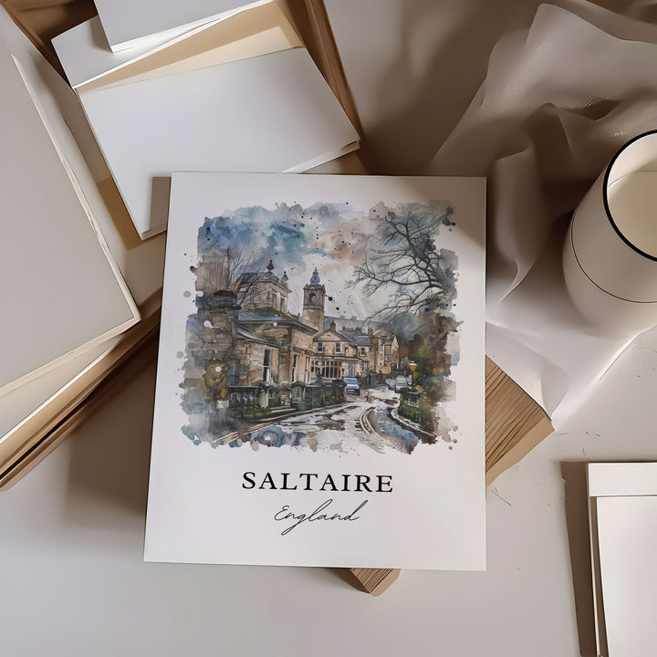 Saltaire UK Wall Art, Saltaire England Print, Shipley Watercolor Art, Saltaire UK Gift,