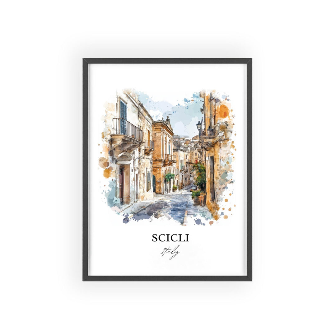 Scicli Wall Art, Ragusa Italia Print, Sicily Watercolor Art, Scicli Gift, Travel Print, Travel Poster, Housewarming Gift
