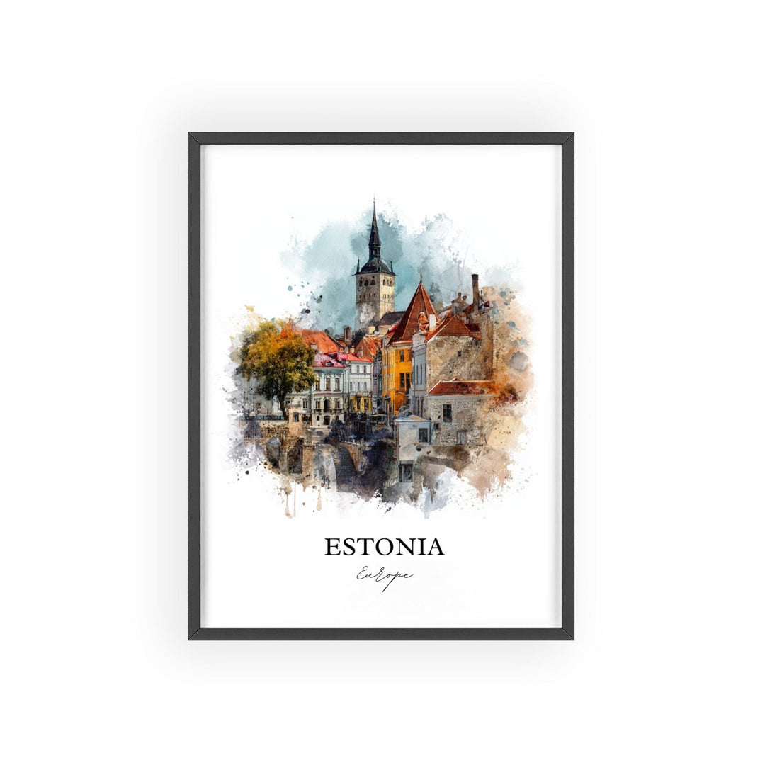 Estonia Wall Art, Estonia Print, Estonia Watercolor Art, Estonia Country Gift, Travel Print, Travel Poster, Housewarming Gift